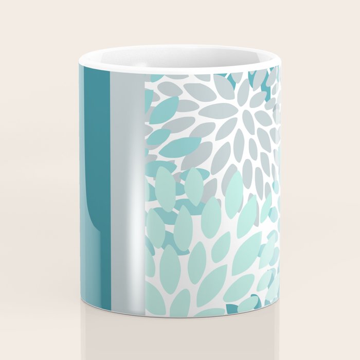 Festive, Floral, Color Block, Teal, Turquoise, Gray Coffee Mug Gallery Image 4