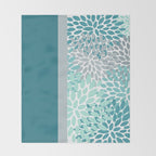 Festive, Floral, Color Block, Teal, Turquoise, Gray Throw Blanket Gallery Image 2