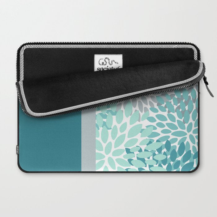Festive, Floral, Color Block, Teal, Turquoise, Gray Laptop Sleeve Gallery Image 2