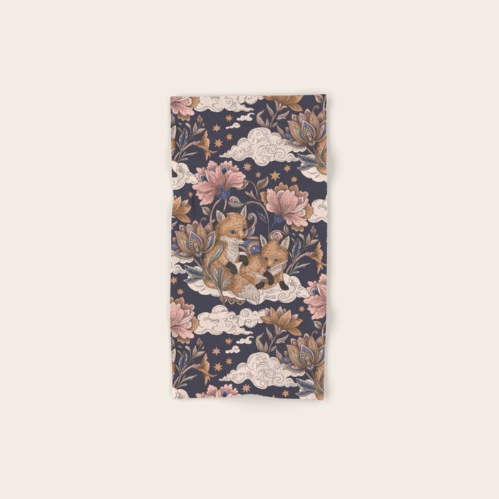 Fox Cubs in Moonlit Garden Bath Towel Gallery Image 1
