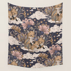 Fox Cubs in Moonlit Garden Wall Tapestry Gallery Image 4