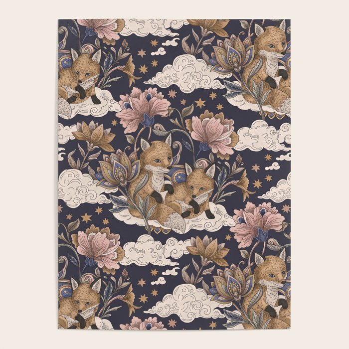 Fox Cubs in Moonlit Garden Poster Gallery Image 4