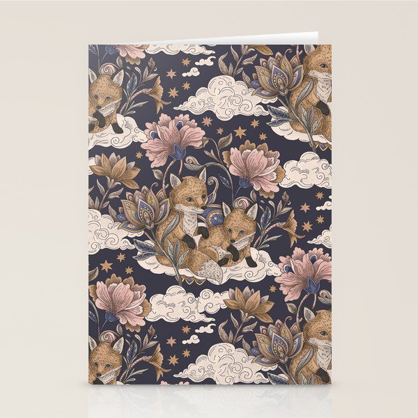 Fox Cubs in Moonlit Garden Stationery Card Gallery Image 1