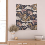 Fox Cubs in Moonlit Garden Wall Tapestry Gallery Image 2