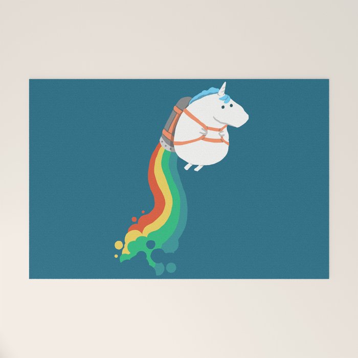 Fat Unicorn on Rainbow Jetpack Welcome Mat Gallery Image 1