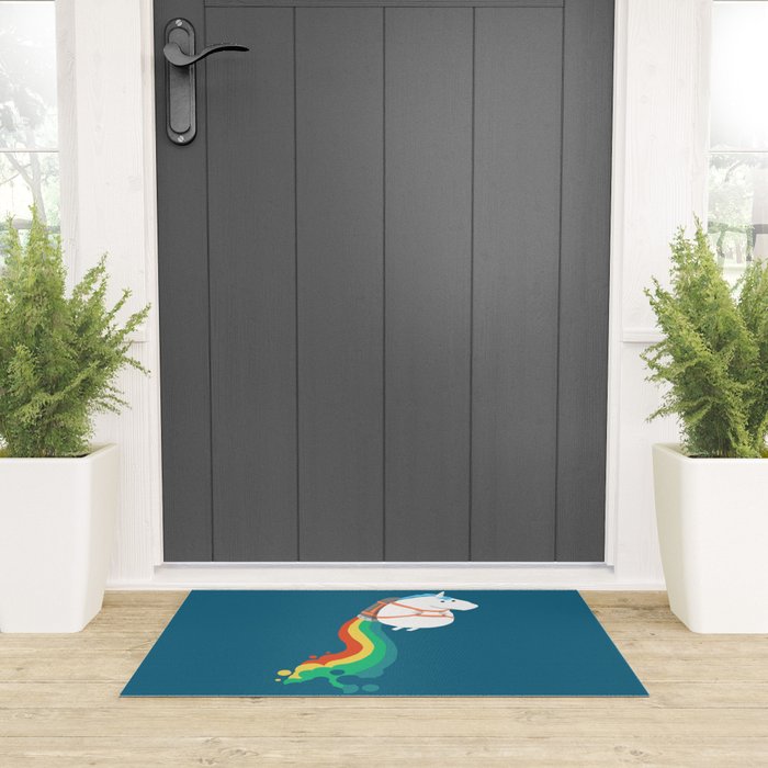 Fat Unicorn on Rainbow Jetpack Welcome Mat Gallery Image 3