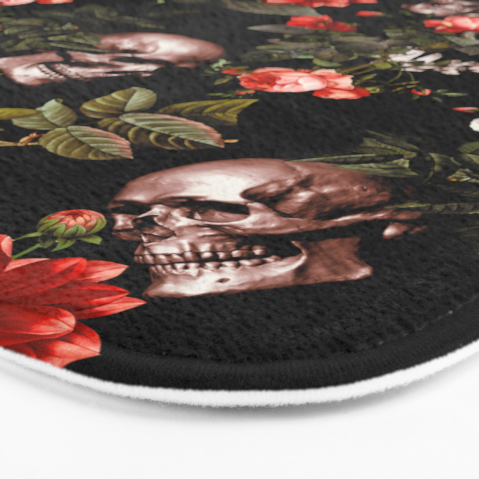 Floral and Skull Dark Pattern Bath Mat Gallery Image 3