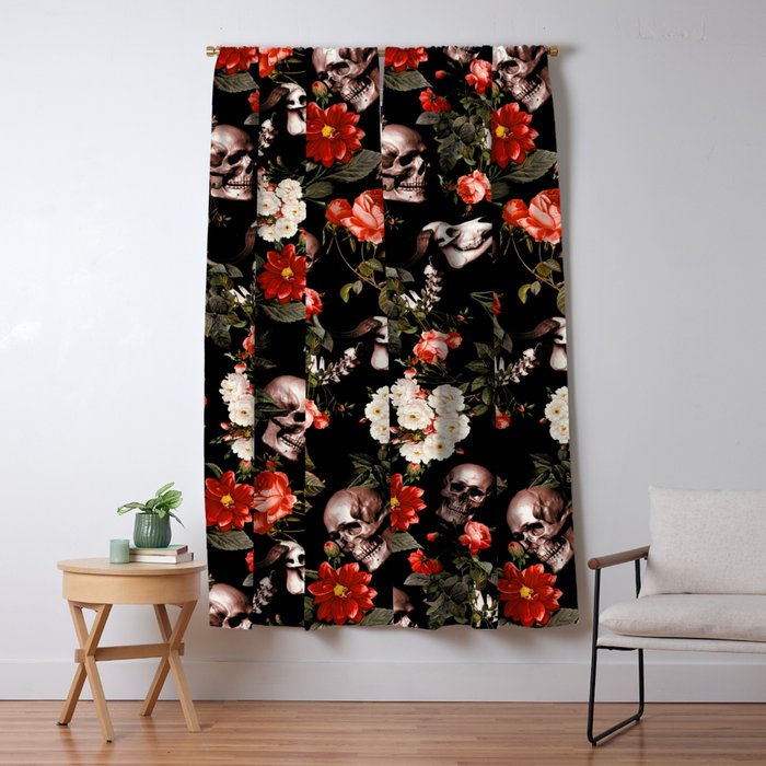 Floral and Skull Dark Pattern Window Curtain Gallery Image 5