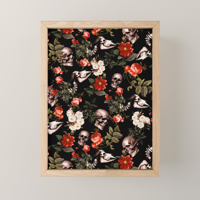 Floral and Skull Dark Pattern Mini Art Print Gallery Image 1