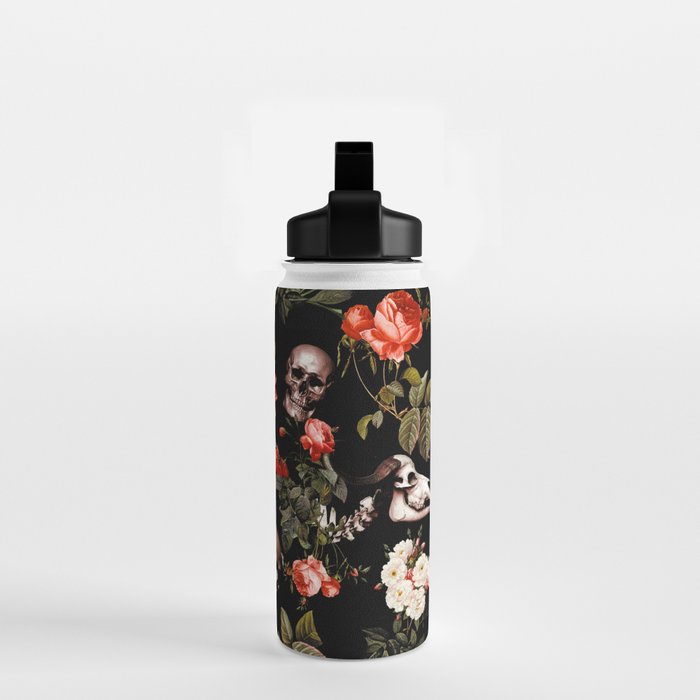 Floral and Skull Dark Pattern Water Bottle Gallery Image 2