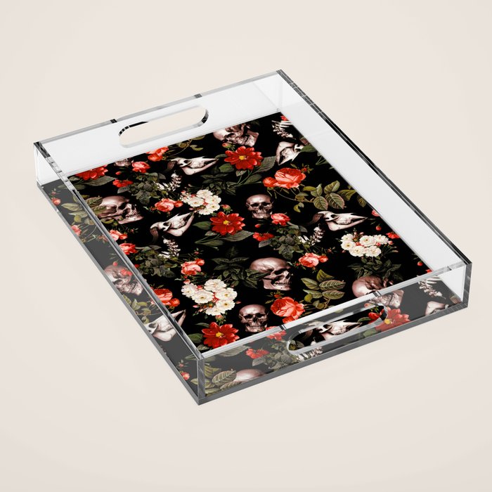Floral and Skull Dark Pattern Acrylic Tray Gallery Image 1