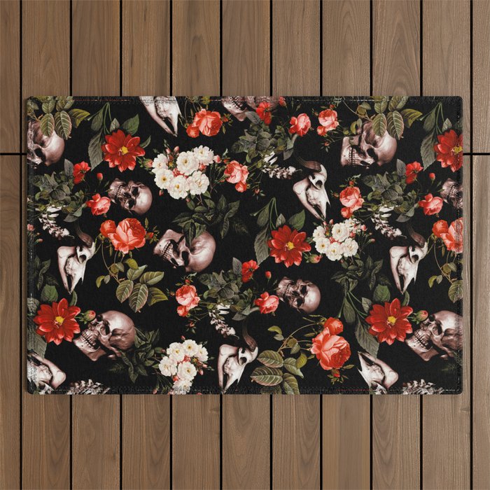 Floral and Skull Dark Pattern Outdoor Rug Gallery Image 1