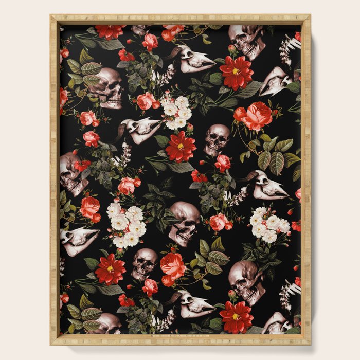 Floral and Skull Dark Pattern Serving Tray Gallery Image 1