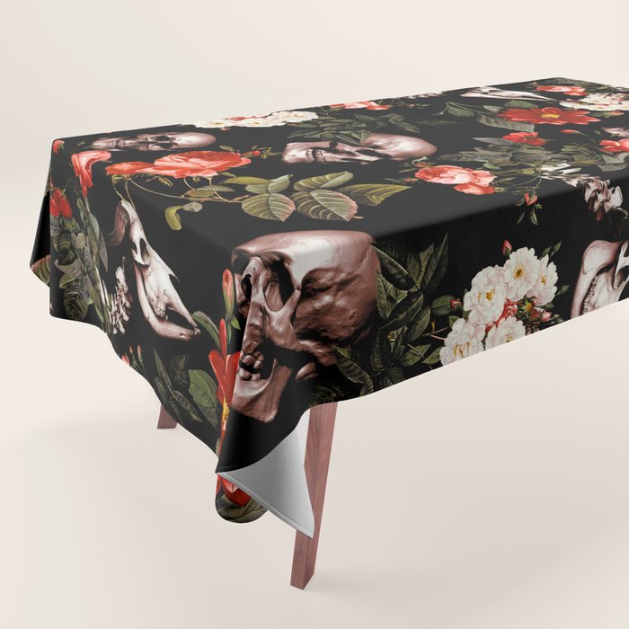Floral and Skull Dark Pattern Tablecloth Gallery Image 1