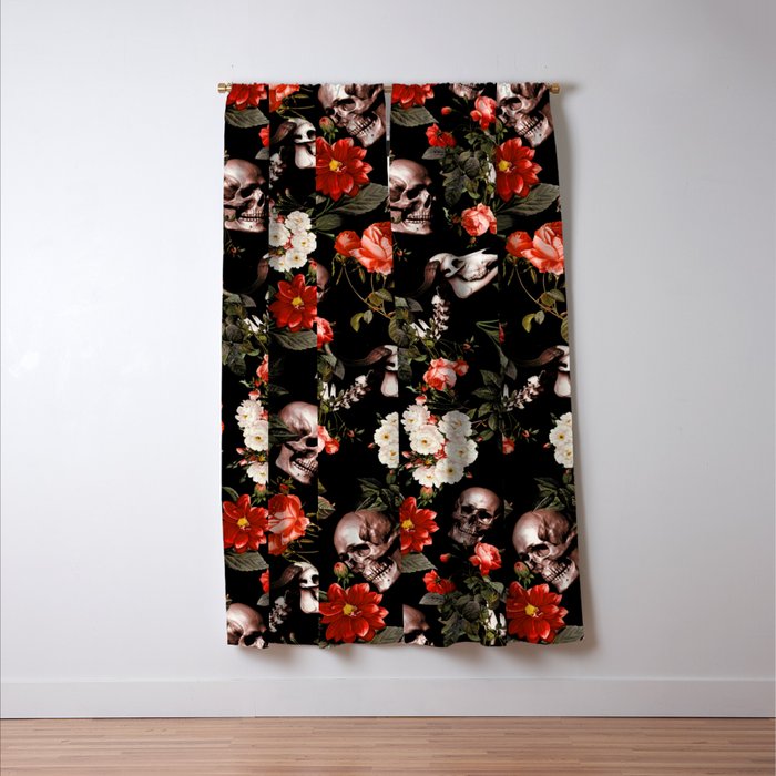 Floral and Skull Dark Pattern Window Curtain Gallery Image 3