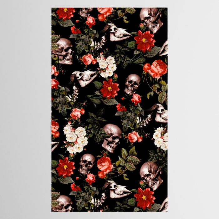 Floral and Skull Dark Pattern Tablecloth Gallery Image 2