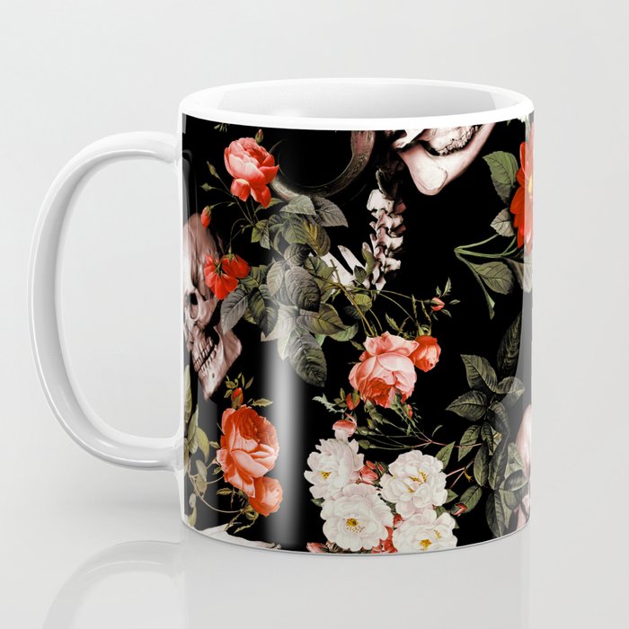 Floral and Skull Dark Pattern Coffee Mug Gallery Image 3