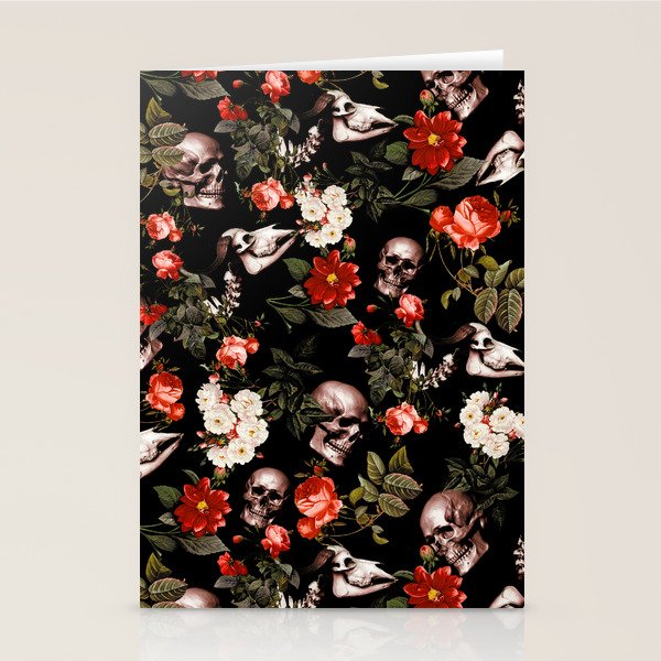 Floral and Skull Dark Pattern Stationery Card Gallery Image 2