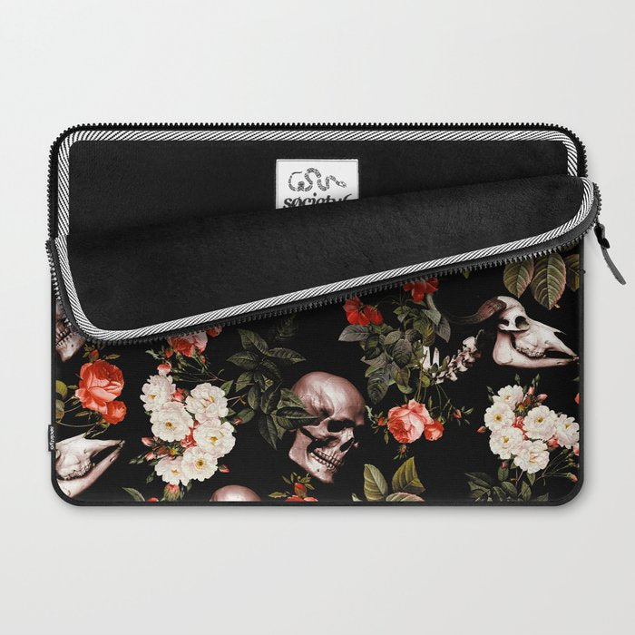 Floral and Skull Dark Pattern Laptop Sleeve Gallery Image 2