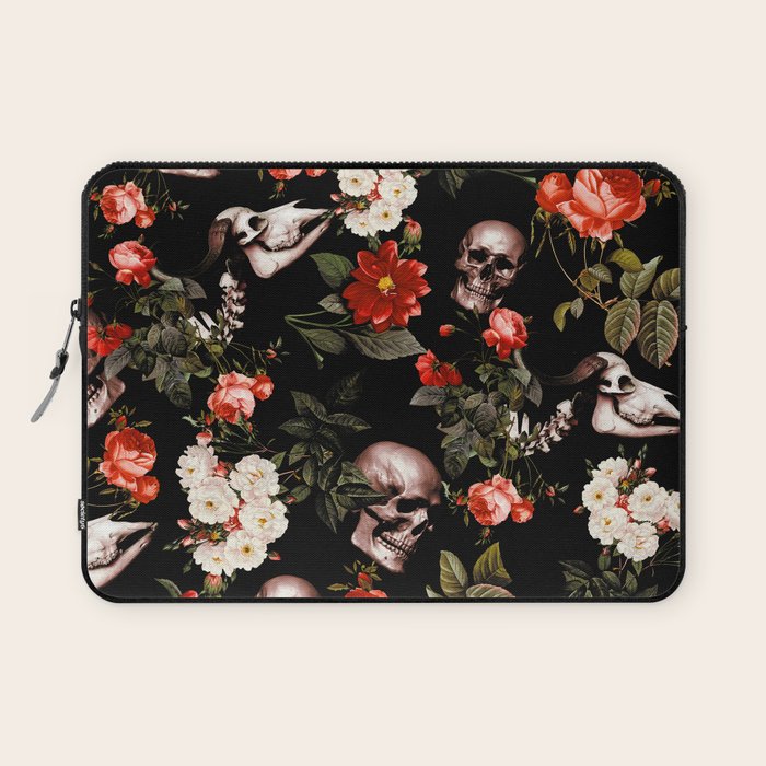 Floral and Skull Dark Pattern Laptop Sleeve Gallery Image 1