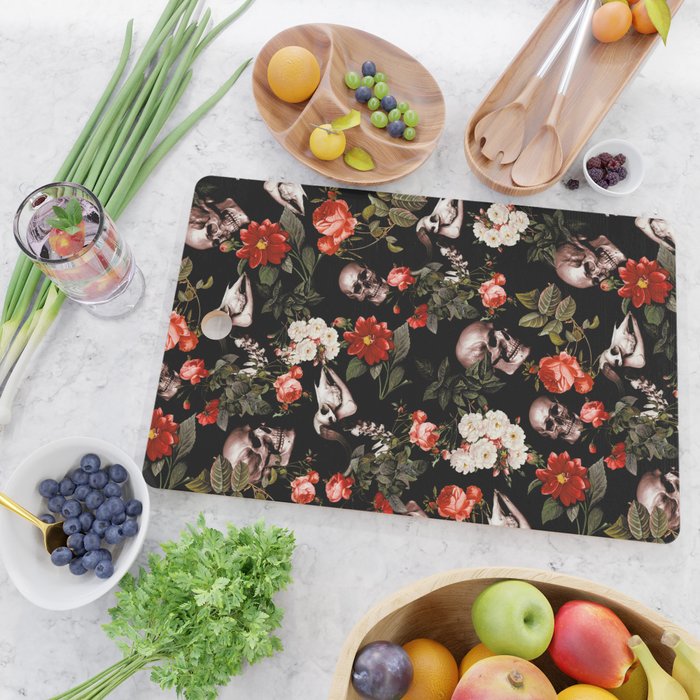 Floral and Skull Dark Pattern Cutting Board Gallery Image 2