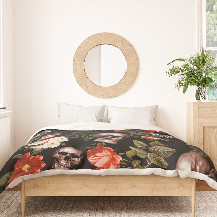 Floral and Skull Dark Pattern Duvet Cover Gallery Image 3