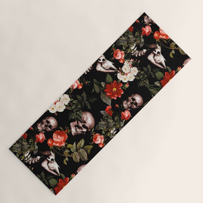 Floral and Skull Dark Pattern Yoga Mat Gallery Image 1
