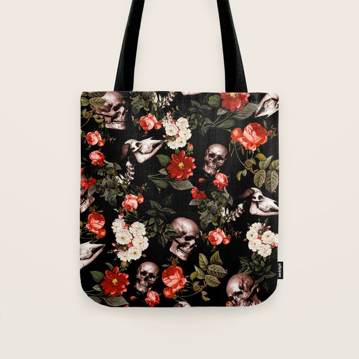 Floral and Skull Dark Pattern Tote Bag Gallery Image 1
