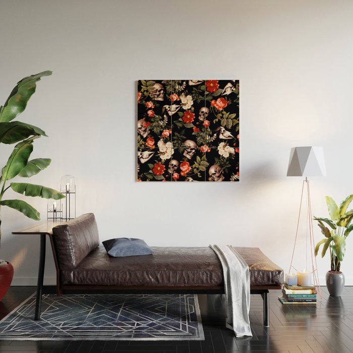 Floral and Skull Dark Pattern Wood Wall Art Gallery Image 2
