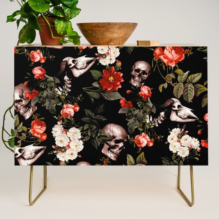 Floral and Skull Dark Pattern Credenza Gallery Image 1