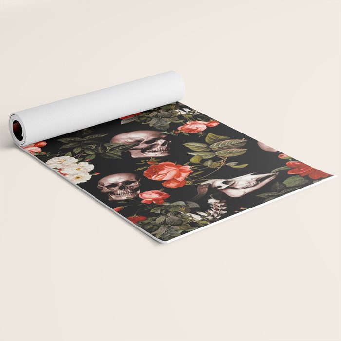 Floral and Skull Dark Pattern Yoga Mat Gallery Image 2