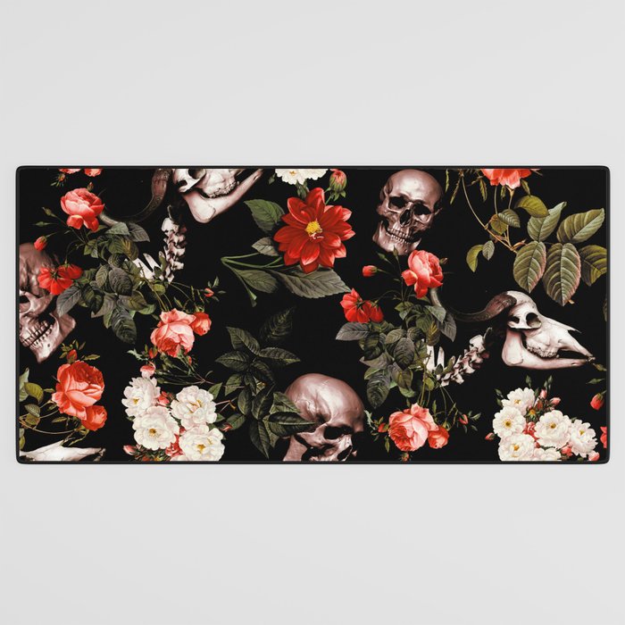 Floral and Skull Dark Pattern Desk Mat Gallery Image 3