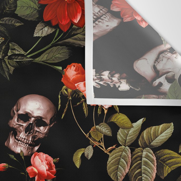 Floral and Skull Dark Pattern Wall Tapestry Gallery Image 3