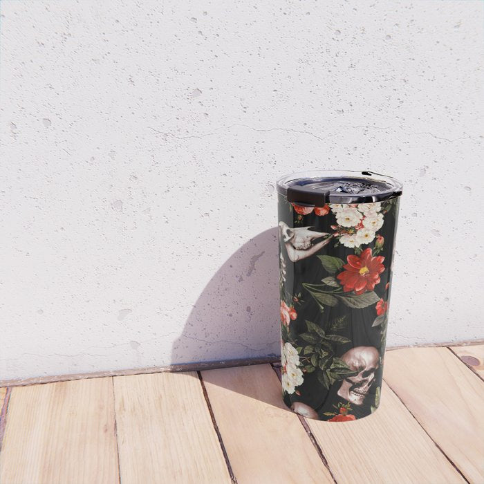 Floral and Skull Dark Pattern Travel Mug Gallery Image 4