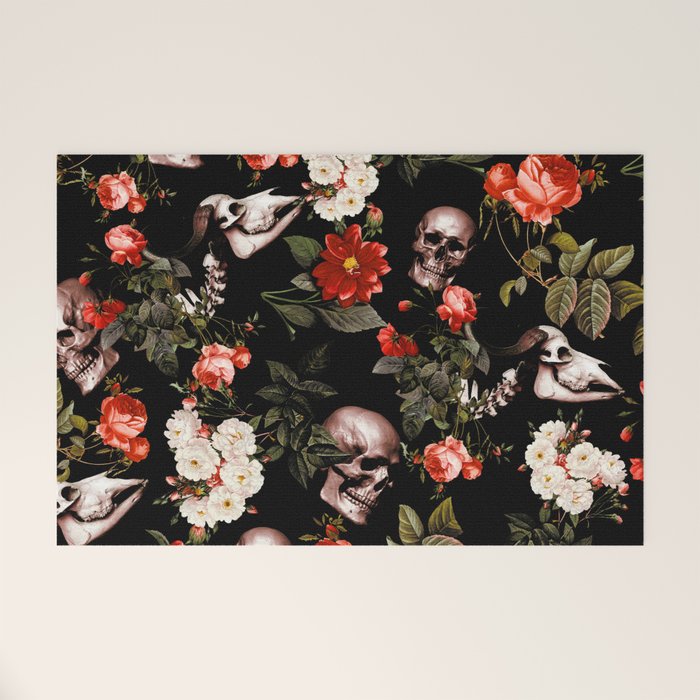 Floral and Skull Dark Pattern Welcome Mat Gallery Image 1