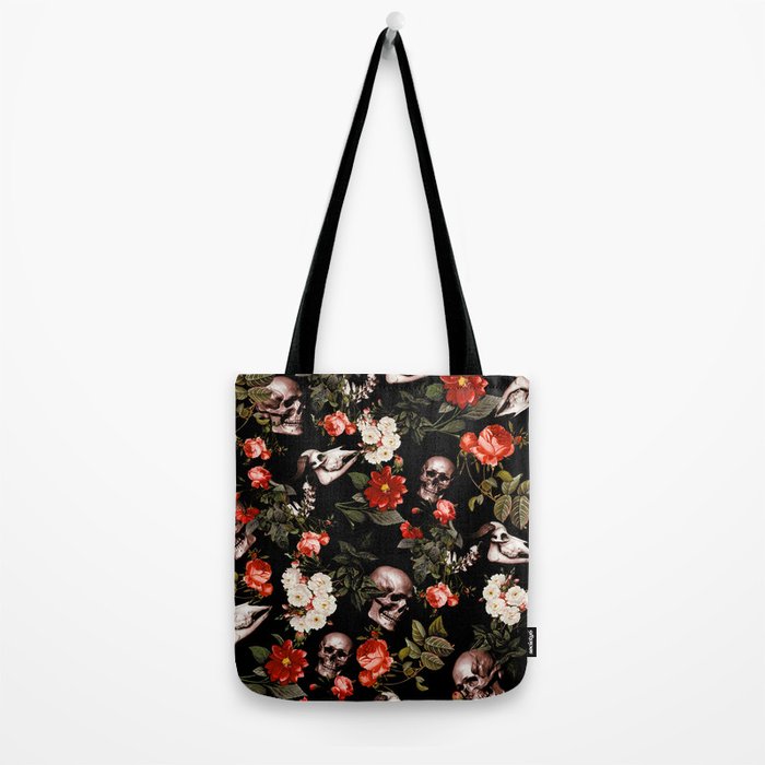 Floral and Skull Dark Pattern Tote Bag Gallery Image 2