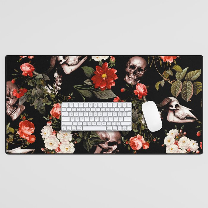 Floral and Skull Dark Pattern Desk Mat Gallery Image 1