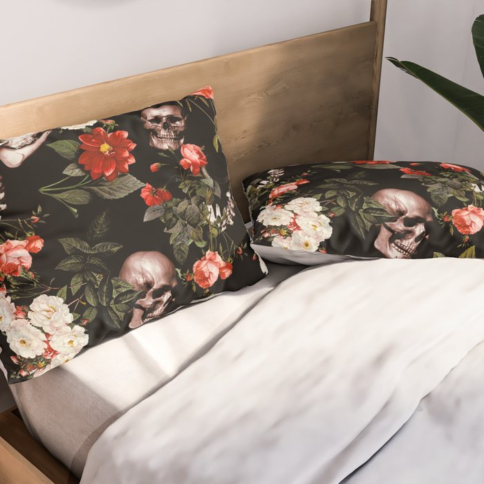 Floral and Skull Dark Pattern Pillow Sham Gallery Image 2
