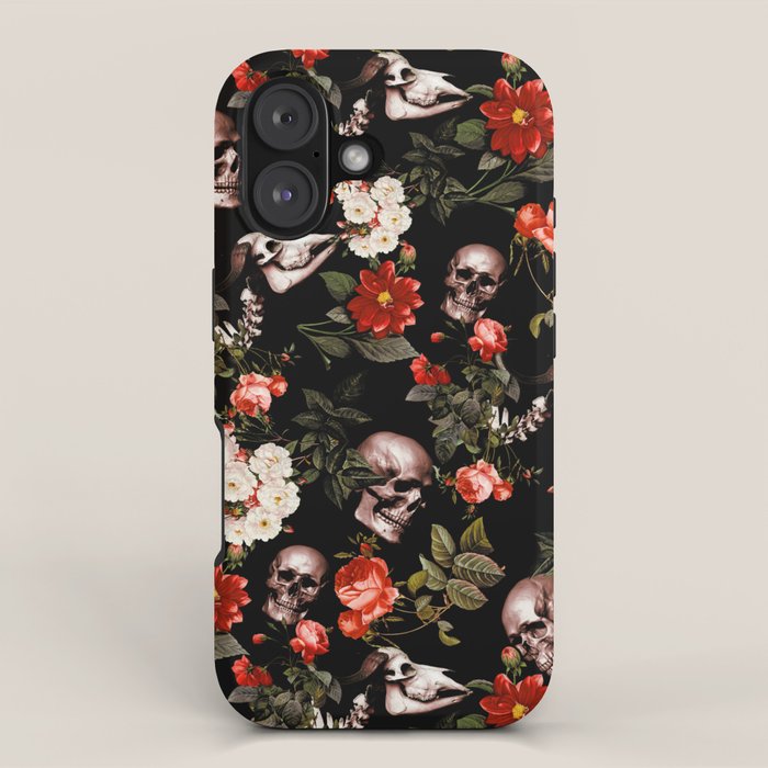 Floral and Skull Dark Pattern iPhone Case Gallery Image 1