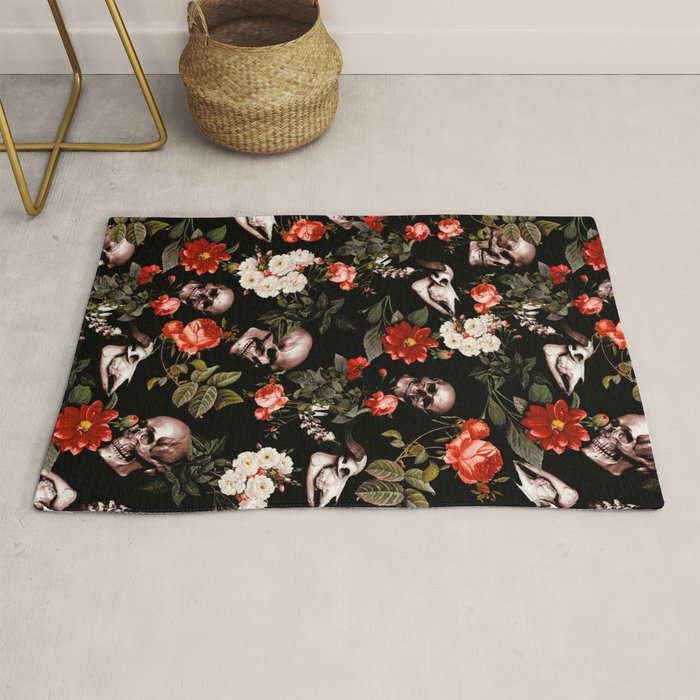 Floral and Skull Dark Pattern Rug Gallery Image 1