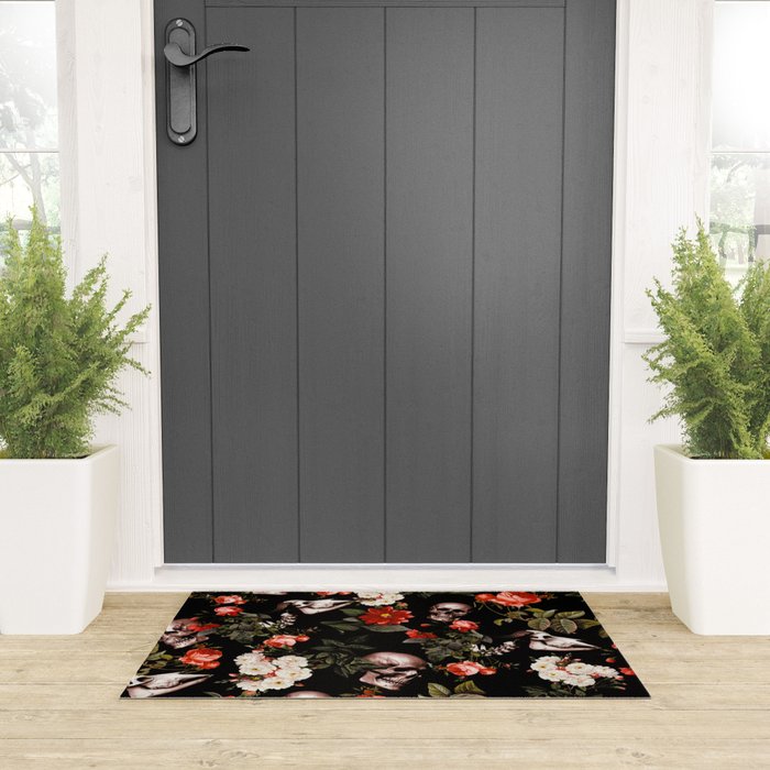 Floral and Skull Dark Pattern Welcome Mat Gallery Image 3