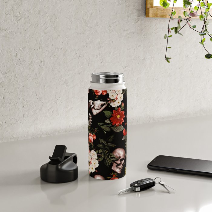 Floral and Skull Dark Pattern Water Bottle Gallery Image 5