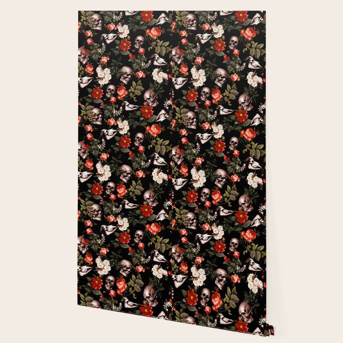 Floral and Skull Dark Pattern Wallpaper Gallery Image 2