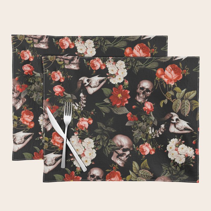Floral and Skull Dark Pattern Placemat Gallery Image 1