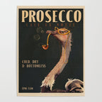 Art Deco Prosecco Poster. Vintage Bar Art. Champagne Wine Lover Ostrich Print Poster Gallery Image 4
