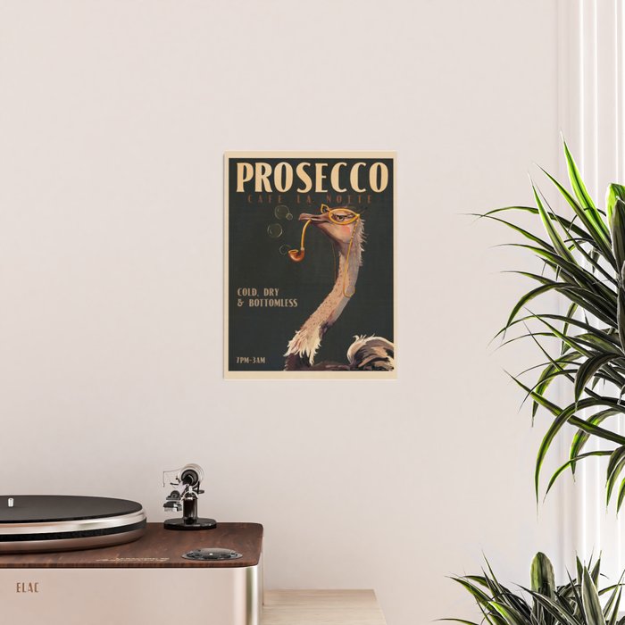 Art Deco Prosecco Poster. Vintage Bar Art. Champagne Wine Lover Ostrich Print Poster Gallery Image 2