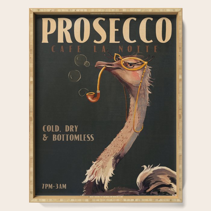 Art Deco Prosecco Poster. Vintage Bar Art. Champagne Wine Lover Ostrich Print Serving Tray Gallery Image 1