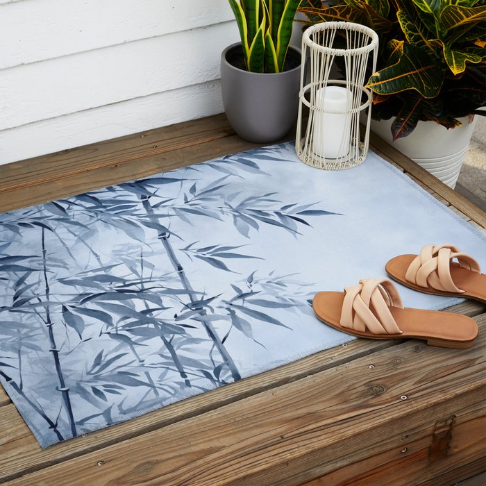 Blue Hour Calm Bamboo Garden Outdoor Rug Gallery Image 2