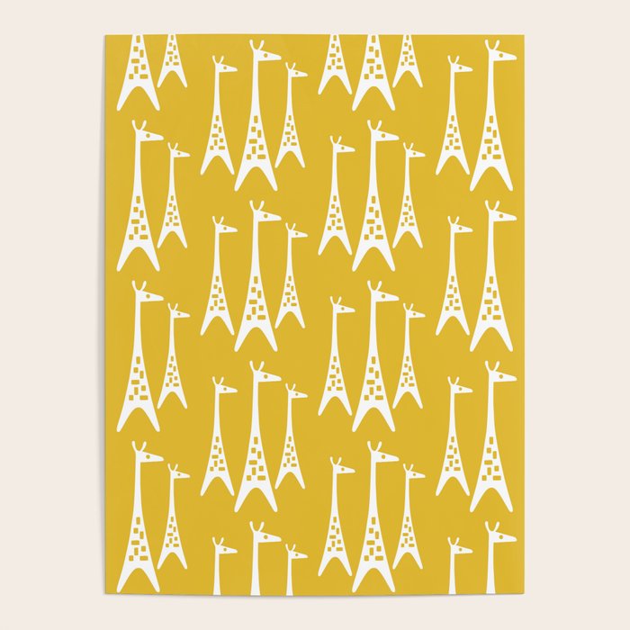 Mid Century Modern Giraffe Pattern 221 Mustard Yellow Poster Gallery Image 4