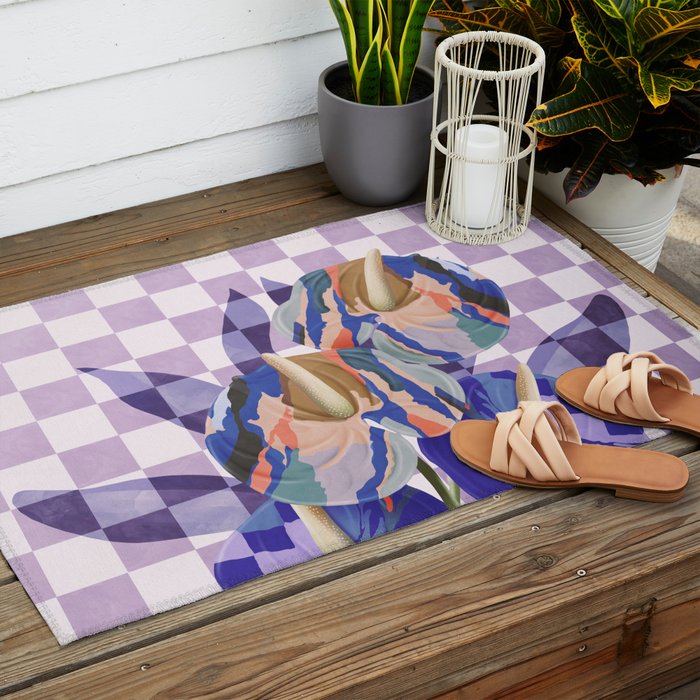 Modern artistic flowery tropical Outdoor Rug Gallery Image 2